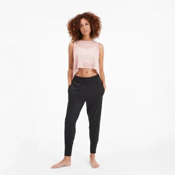 Puma Tank Top Cropped Lace Slit Open Back Mesh Burnout Rosewater Pink Size XS - Picture 5 of 12